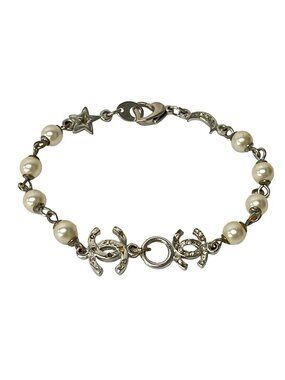 Chanel Bracelet Silver Ivory CC Logo